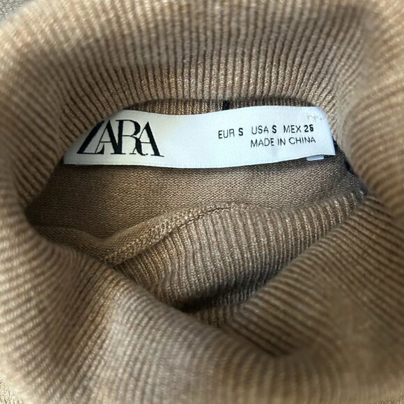 New Zara Tan Basic Knit Turtleneck Sweater Gold Sleeve Buttons Size S - Picture 11 of 12